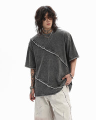 New Dark Grunge Washed Raw Edge Panel Tee