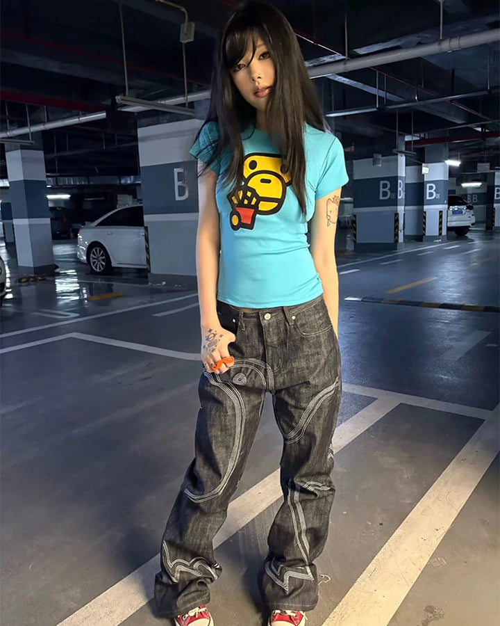 American High Street Contrast Stitch Flared Jeans