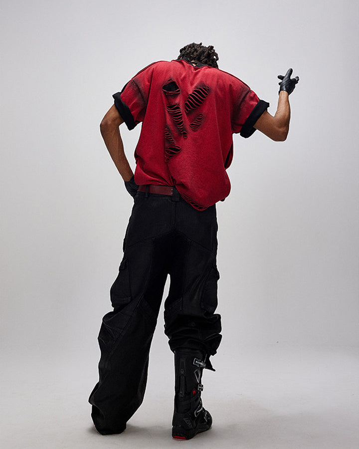Spray Paint Distressed Layered Streetwear T-Shirt