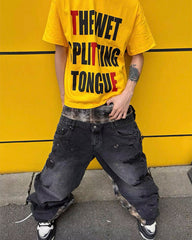 Hip-Hop Patchwork Plaid Layered Denim Pants
