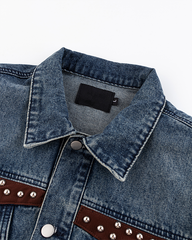 Leather Patch Studded Denim Vest