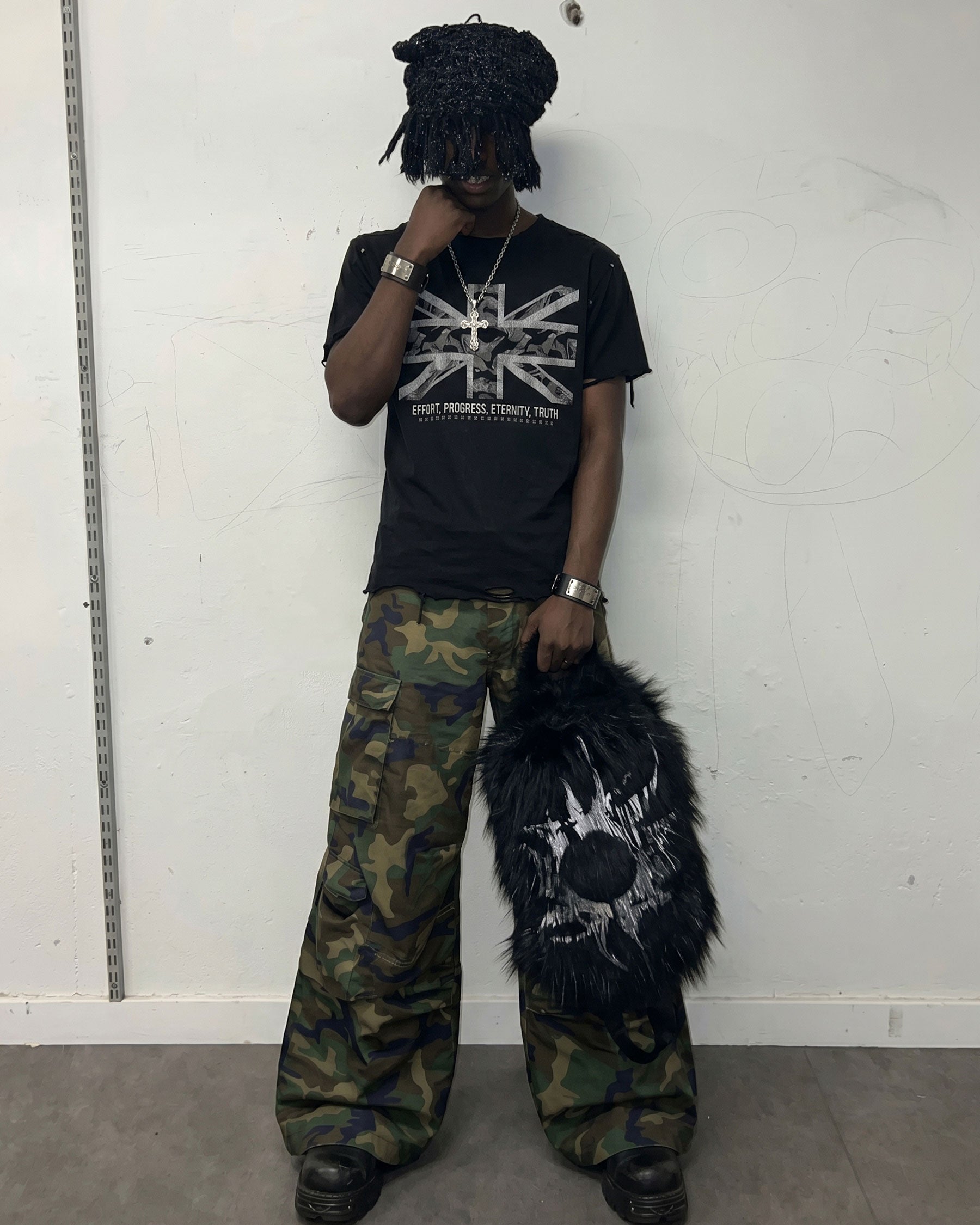 KIIKIO-New Y2K Distressed Union Graphic Washed Black T-Shirt