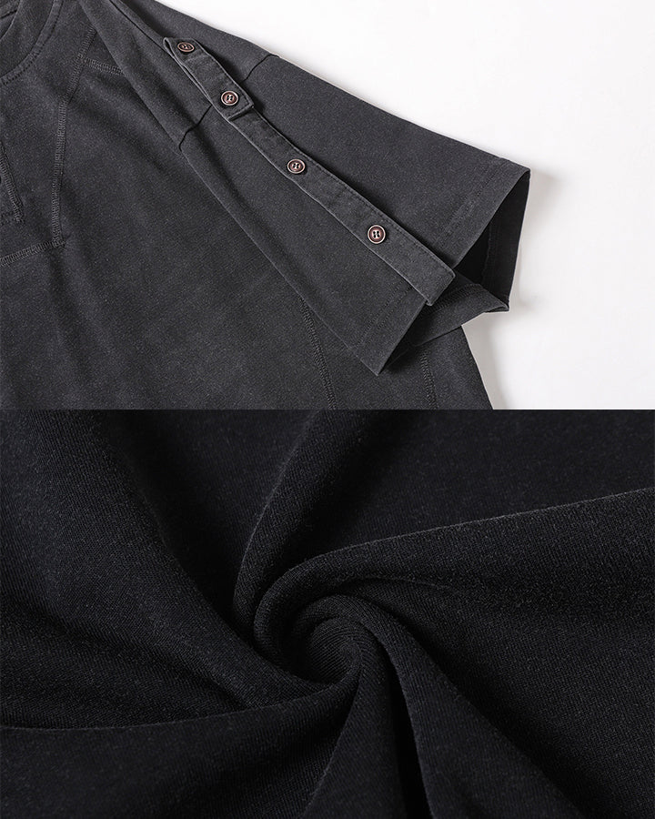 Utility Vintage Contrast Stitch Button Henley New Tee