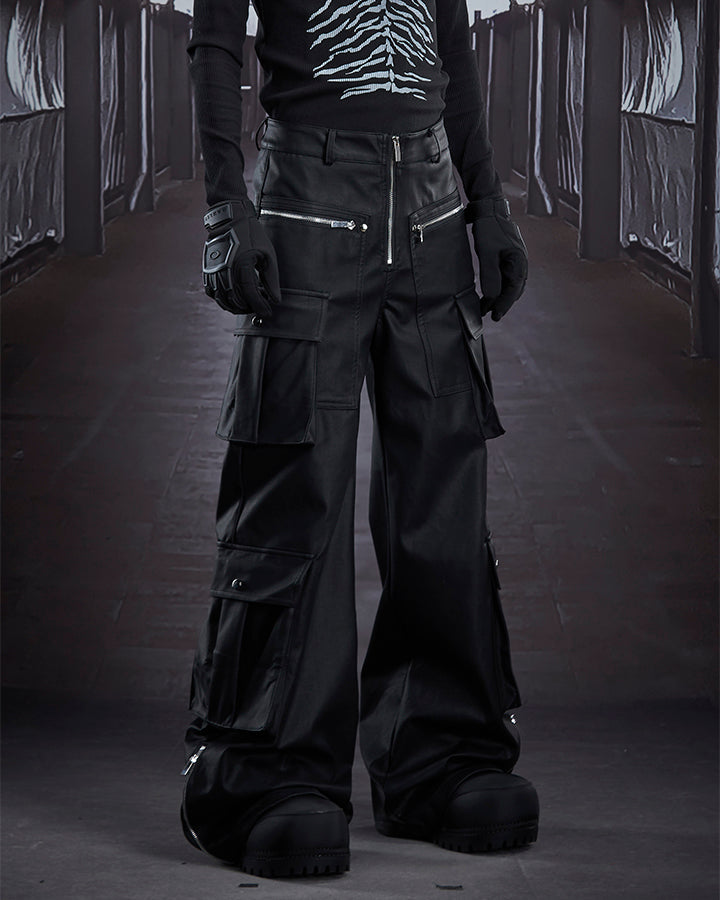 Dark Niche Multi-Pocket PU Cargo Pants