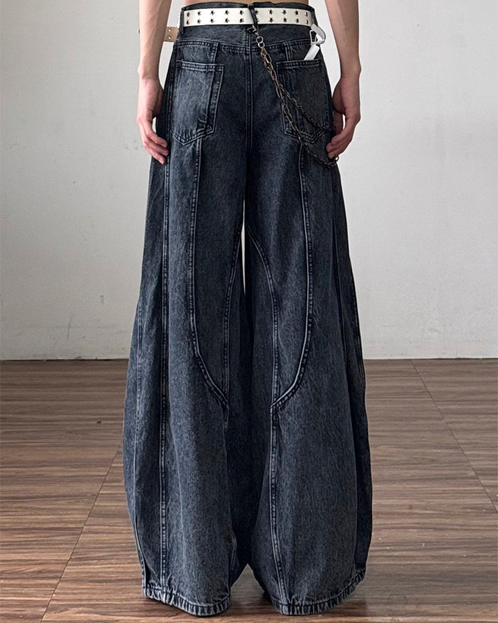 American Wash Patchwork Loose-Fit Denim Pants