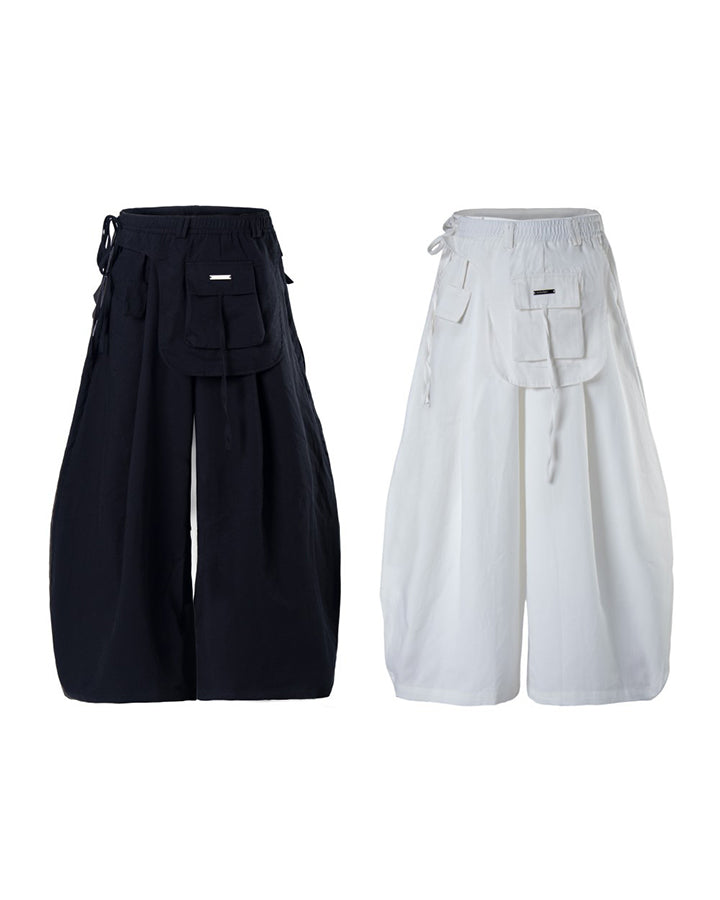 Detachable Back-Flap Wide-Leg Cargo Pants
