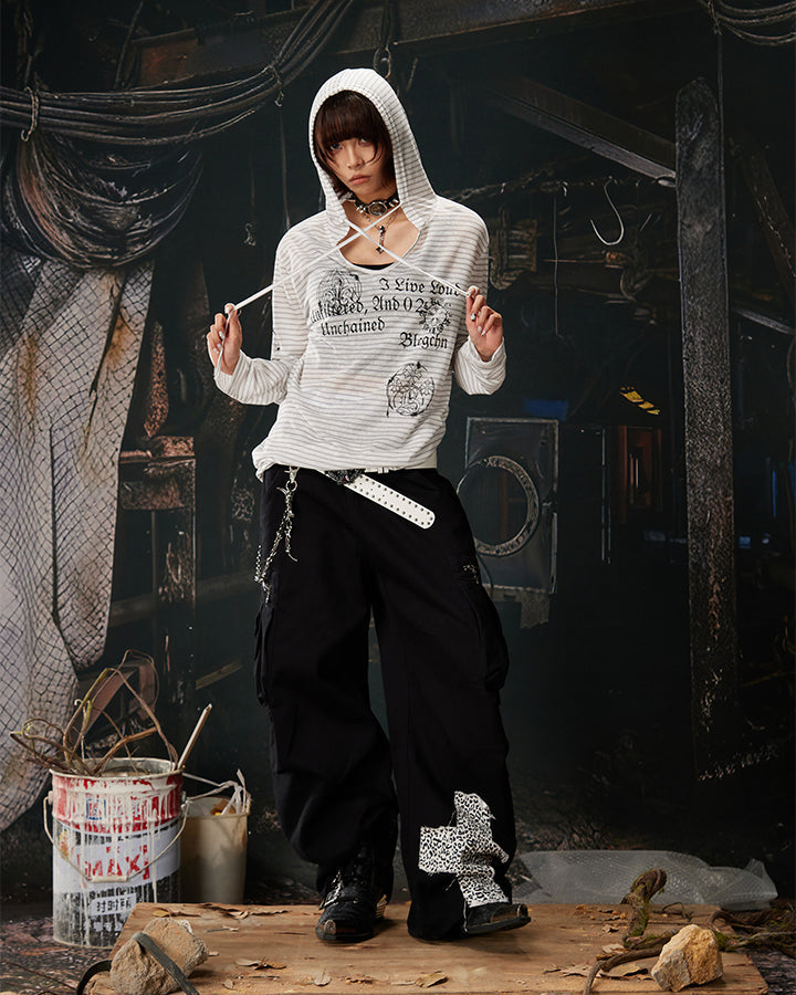 Y2K Leopard Double-Waist Patchwork Cargo Pants