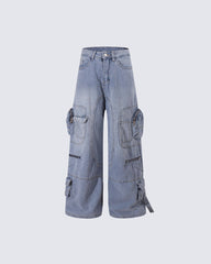 High-Street Multi-Pocket Straight-Leg Denim Pants