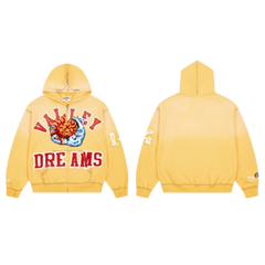 Vale Forever Valley Dreams Sun Moon Graphic Zip‑Up Hoodie Yellow Gradient