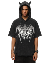 Gothic Hooded Skull Print T-shirt