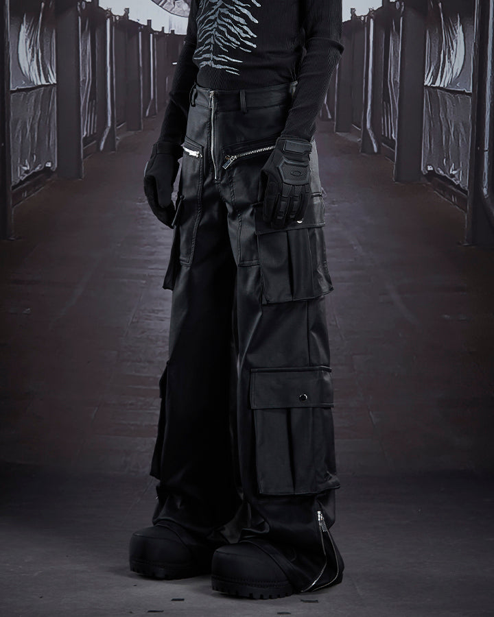 Dark Niche Multi-Pocket PU Cargo Pants