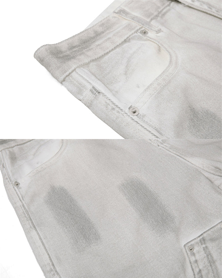 Light Asian Distressed Dirty-Dyed Denim Shorts