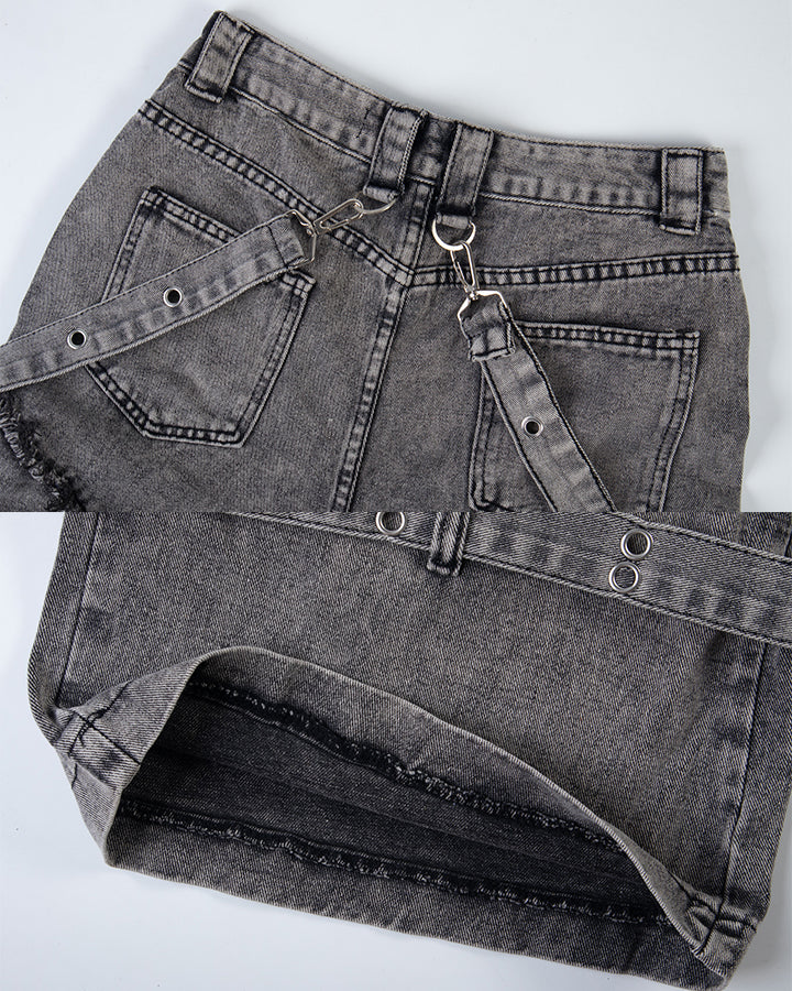 Detachable Strap Dark Heavy Deconstructed Jeans