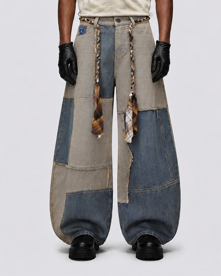 Color-Block Irregular Curve Patchwork Jeans
