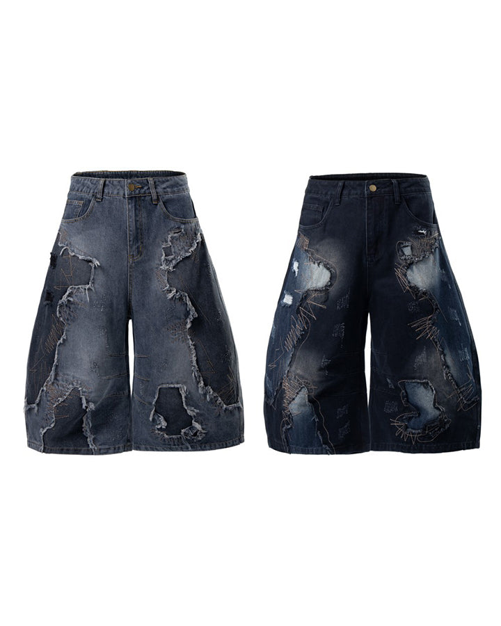 Distressed Wasteland Patchwork Deconstructed Shorts