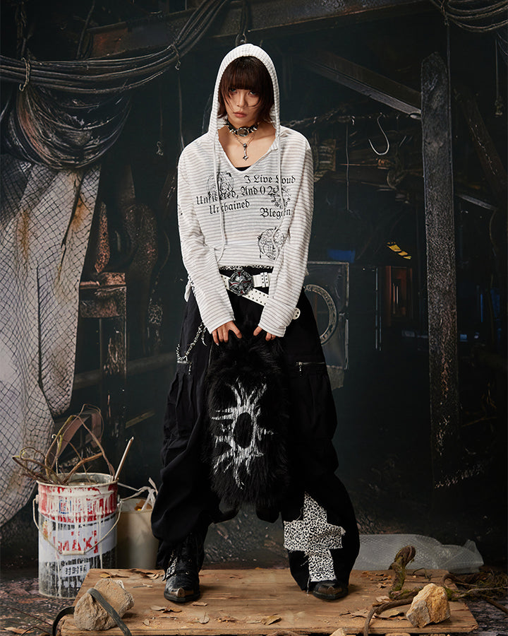 Y2K Leopard Double-Waist Patchwork Cargo Pants