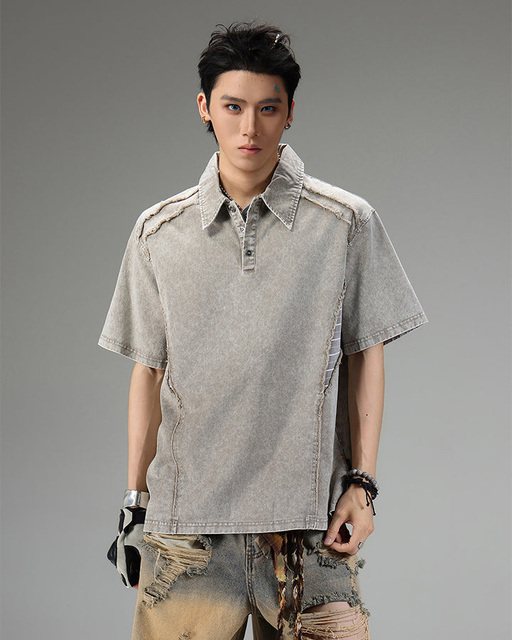 High-Street Deconstructed Washed Polo Shirt