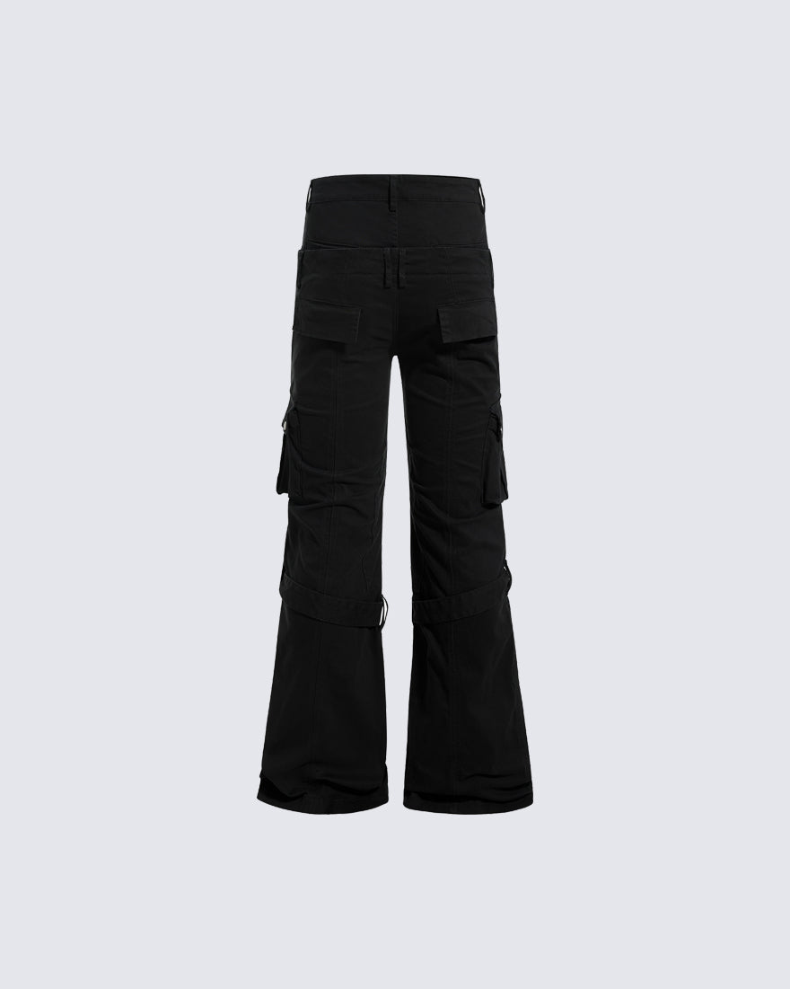 Multi-Pocket Buckle Cargo Flare Pants