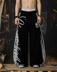 Curved Script Stripe Wide-Leg Sweatpants