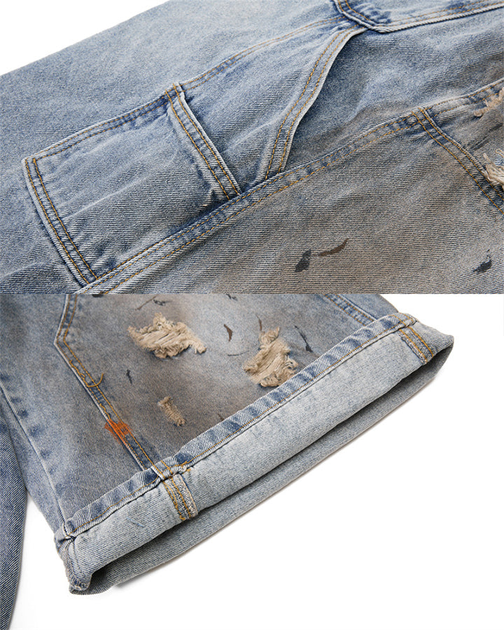American Retro Distressed Cargo Denim Shorts