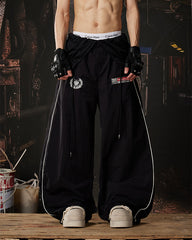 Sporty Deconstructed Elastic-Waist Casual Pants