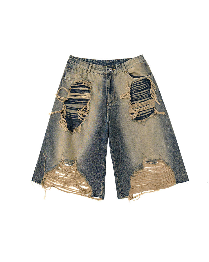 New Vintage Grunge Layered Ripped Denim Shorts