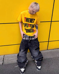 Hip-Hop Patchwork Plaid Layered Denim Pants