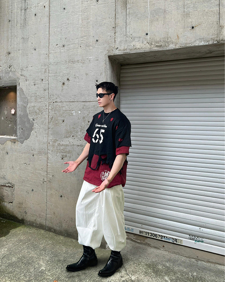 Dark Distressed Layered Streetwear T-Shirt New