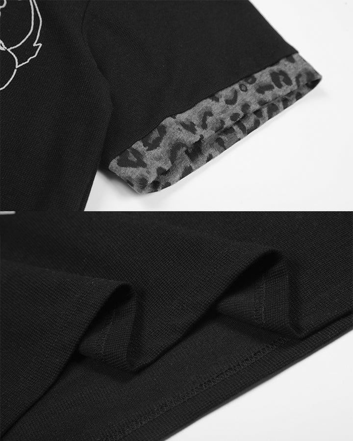 Dark Punk Leopard-Collar Graphic Polo Shirt