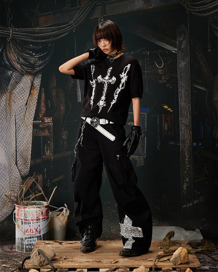 Y2K Leopard Double-Waist Patchwork Cargo Pants