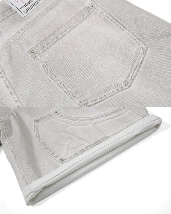 Light Asian Distressed Dirty-Dyed Denim Shorts