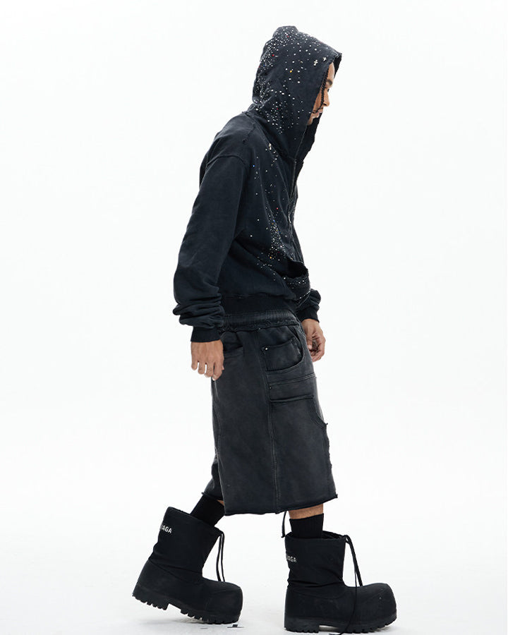 Deconstructed Washed Cropped Football Pants New