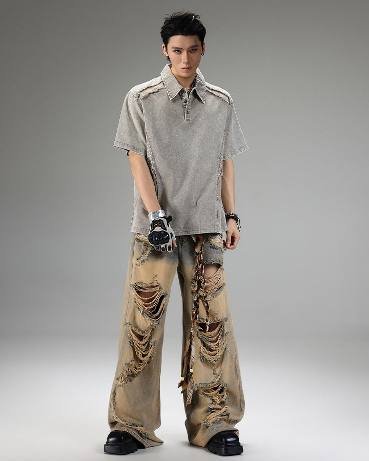 High-Street Deconstructed Washed Polo Shirt