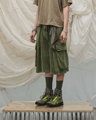 Washed Cargo Denim 8/10 Pants w/ Detachable Bandana