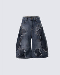Distressed Wasteland Patchwork Deconstructed Shorts