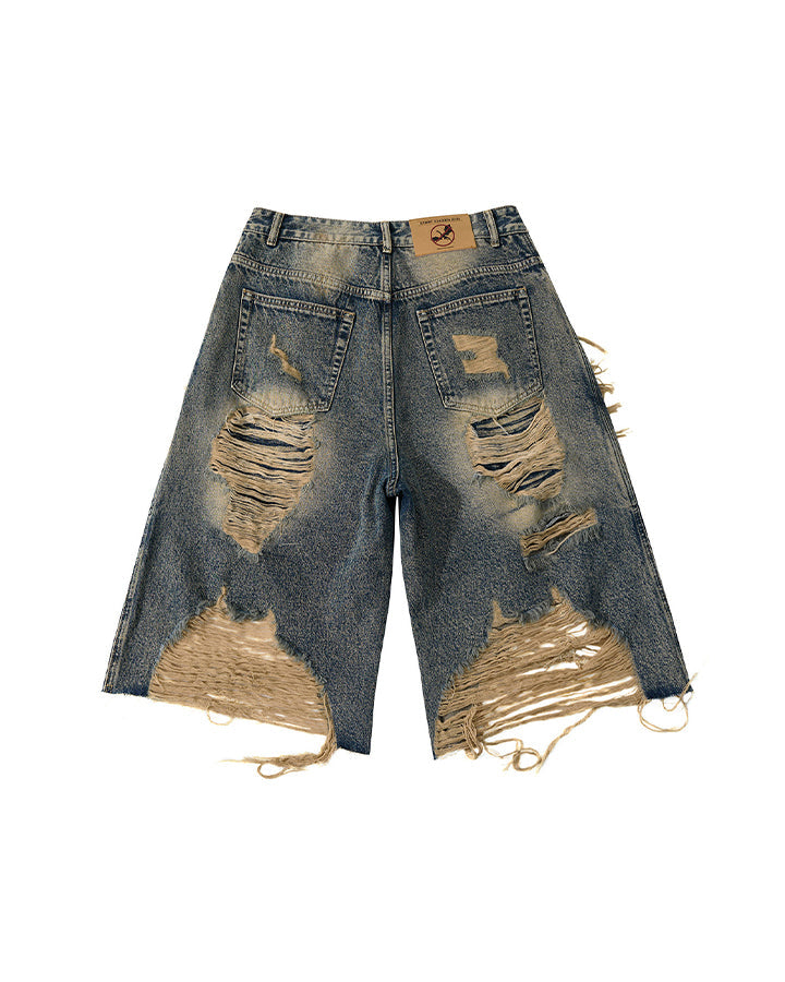 New Vintage Grunge Layered Ripped Denim Shorts