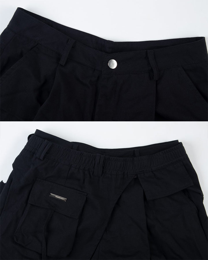 Detachable Back-Flap Wide-Leg Cargo Pants