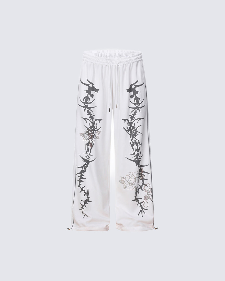 Y2K Dark Dragon Rose Rhinestone Straight Leg Sweatpants