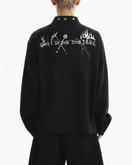 Street Printed Stand Collar Long Sleeve Polo Shirt