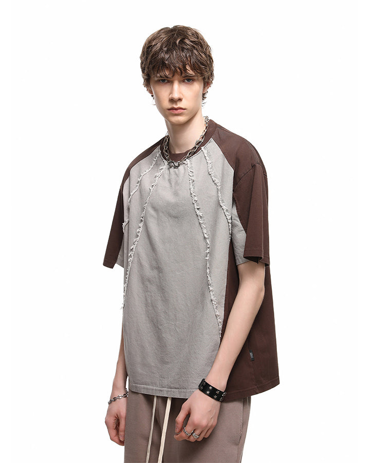 American Deconstructed Colorblock Casual Tee New