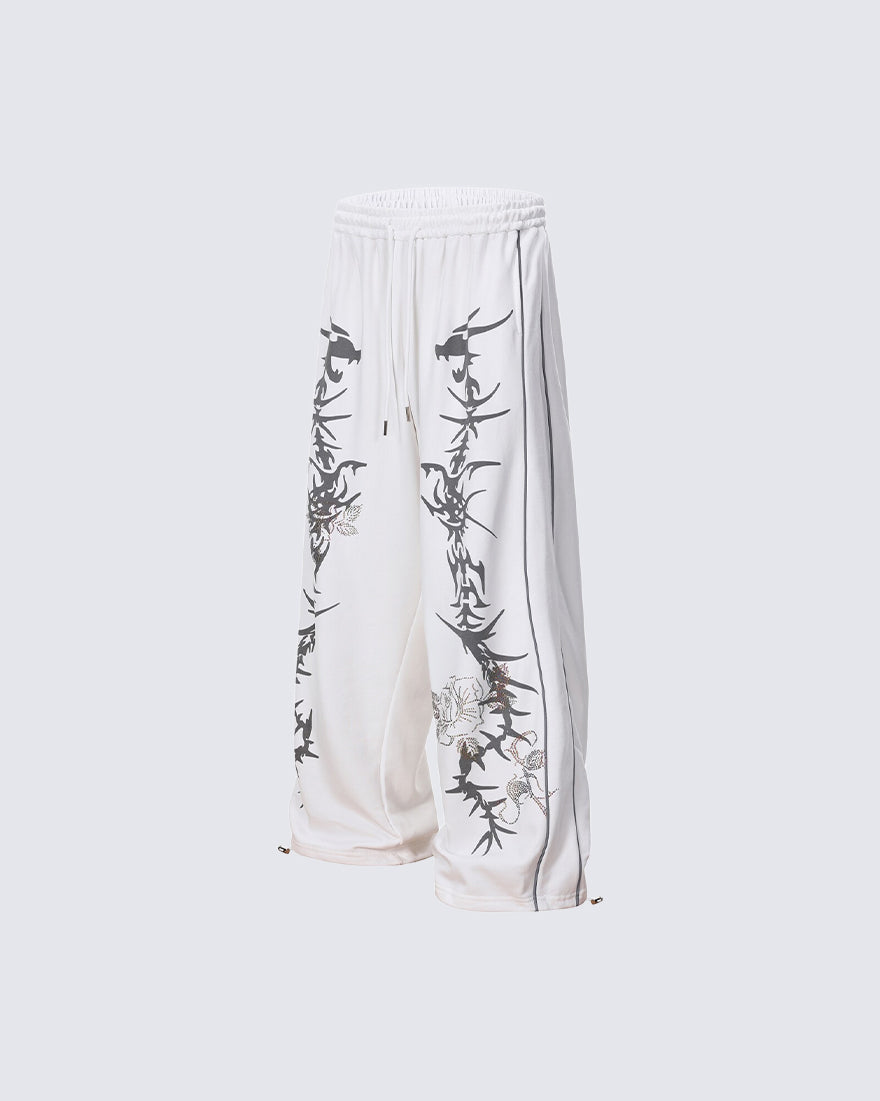 Y2K Dark Dragon Rose Rhinestone Straight Leg Sweatpants