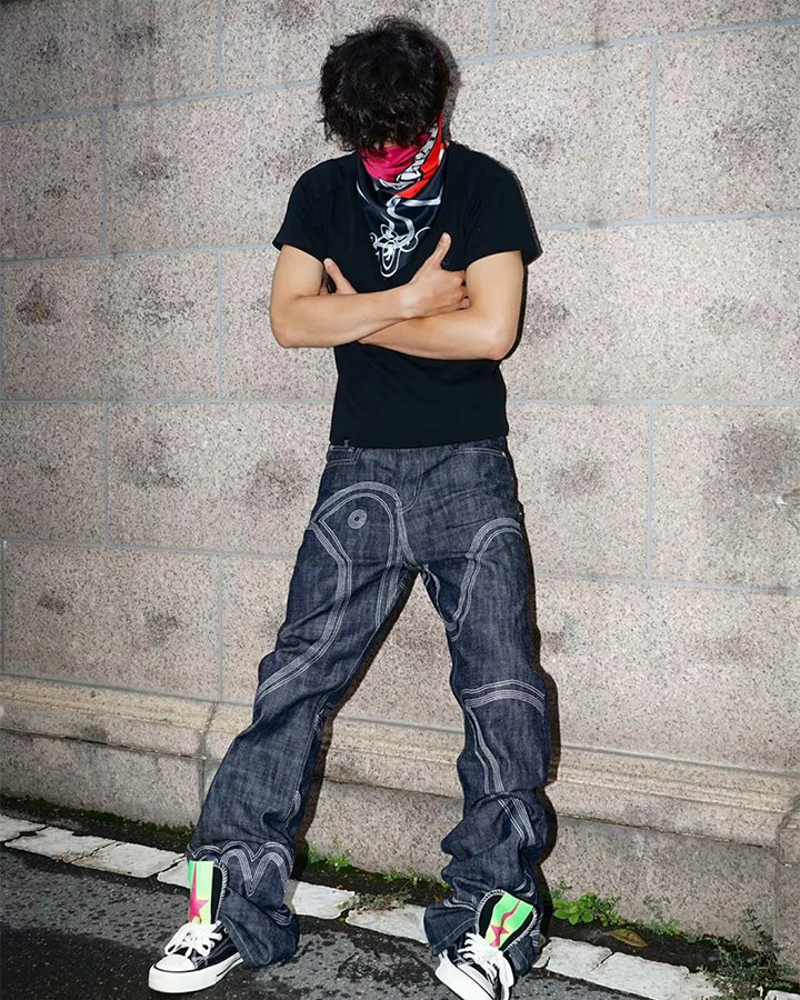 American High Street Contrast Stitch Flared Jeans