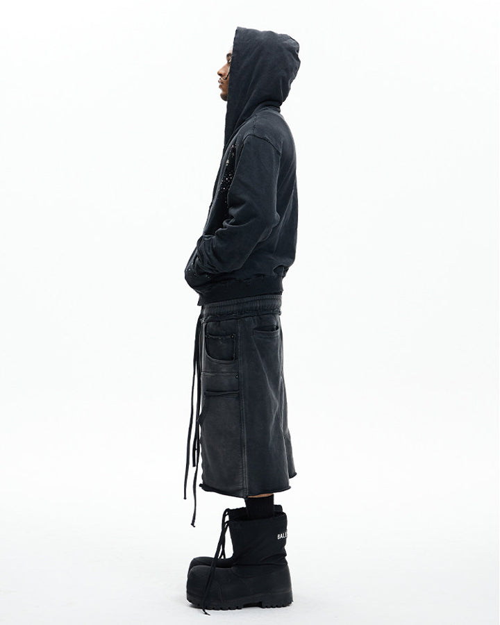 Deconstructed Washed Cropped Football Pants New