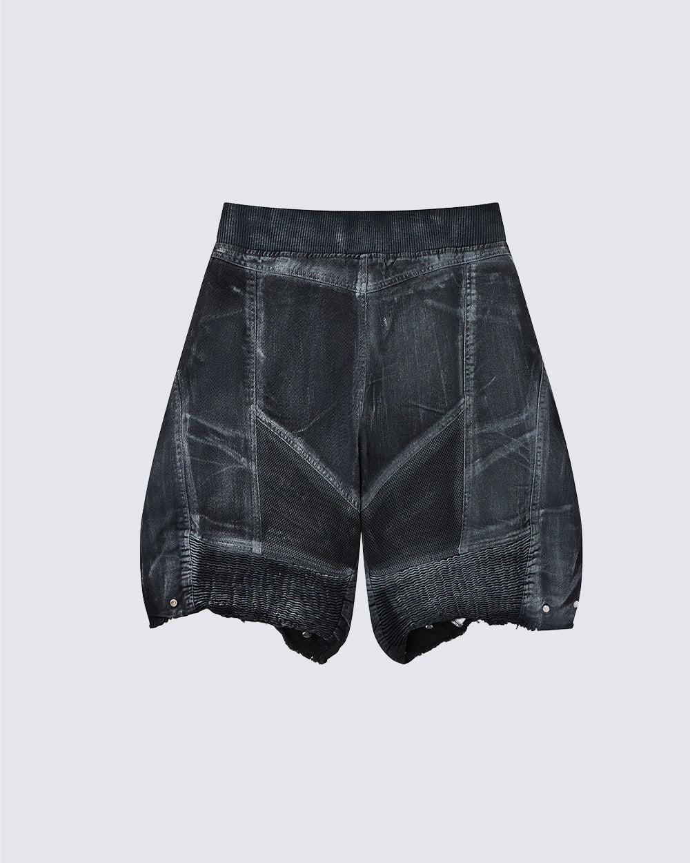 Dark Techwear Elastic-Waist Deconstructed Shorts