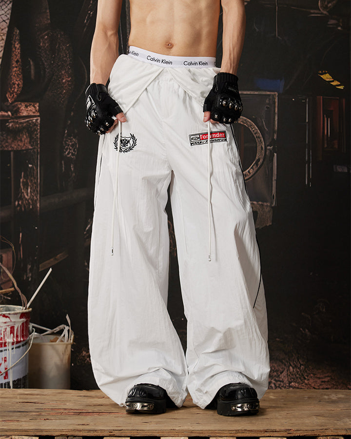 Sporty Deconstructed Elastic-Waist Casual Pants