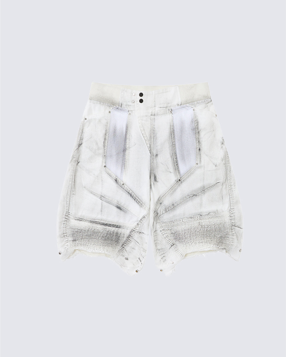 Dark Techwear Elastic-Waist Deconstructed Shorts