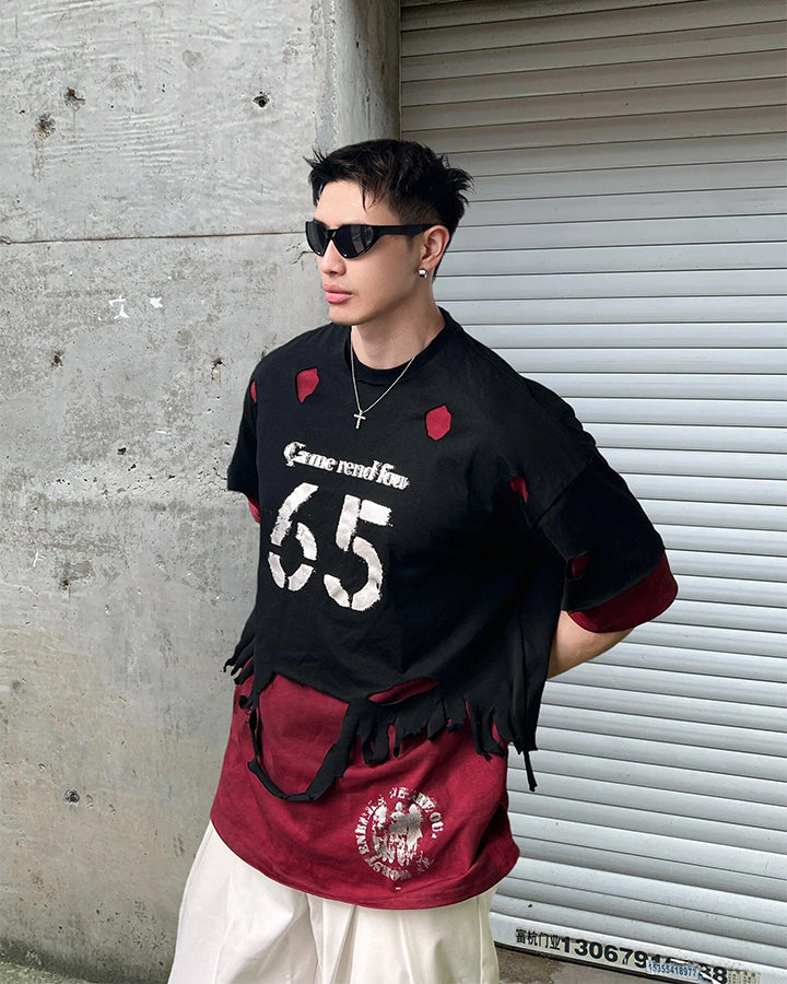 Dark Distressed Layered Streetwear T-Shirt New