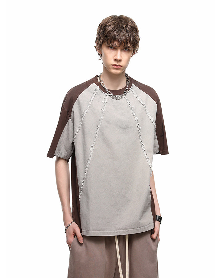 American Deconstructed Colorblock Casual Tee New