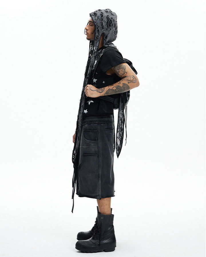 Deconstructed Washed Cropped Football Pants New