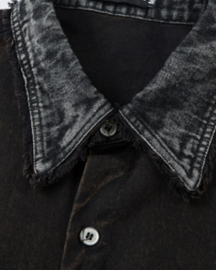 American-Style Gradient Color-Blocked Denim Top